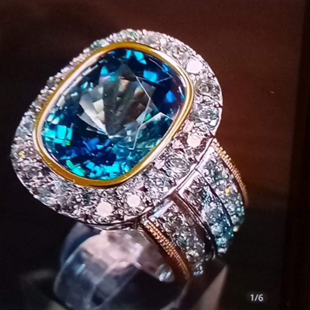 Brilliant Sky Blue Two Tone Wedding Band